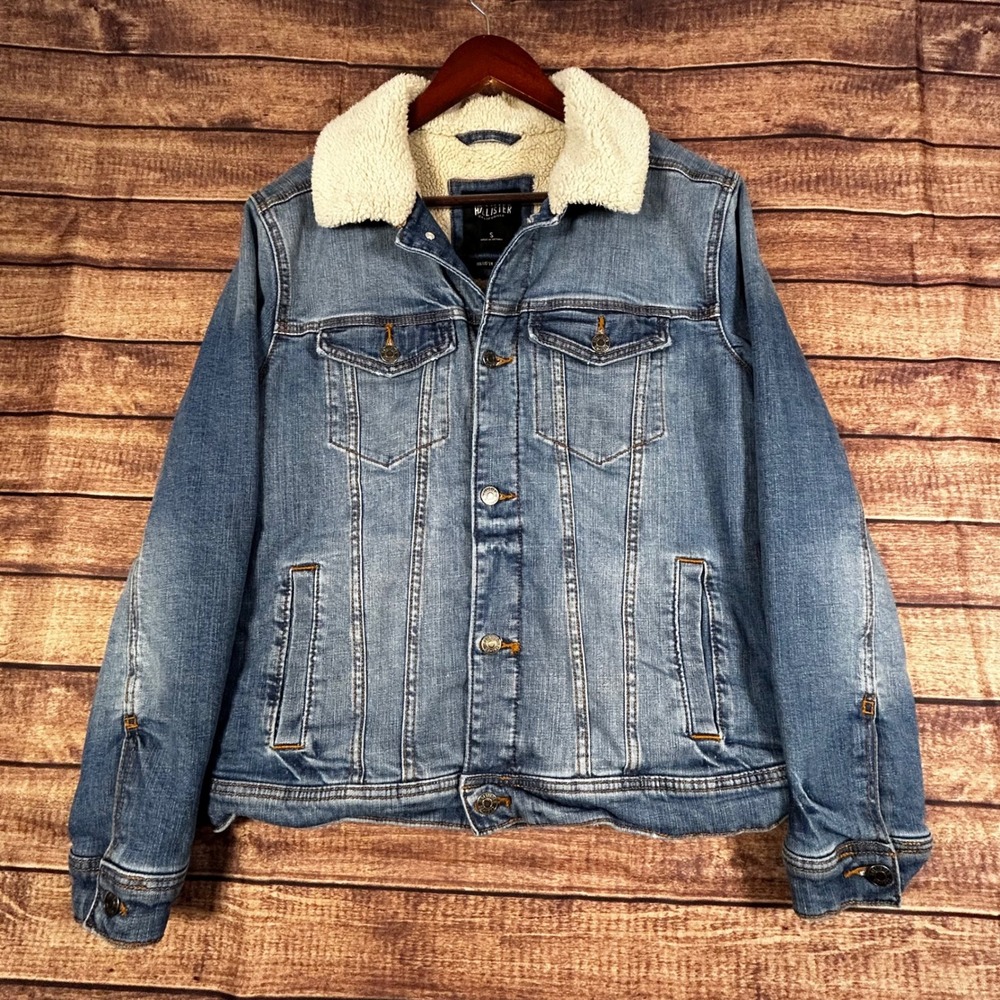 Hollister Epic Flex Mens Sherpa Lined Denim Trucker Jacket Blue Medium Wash S